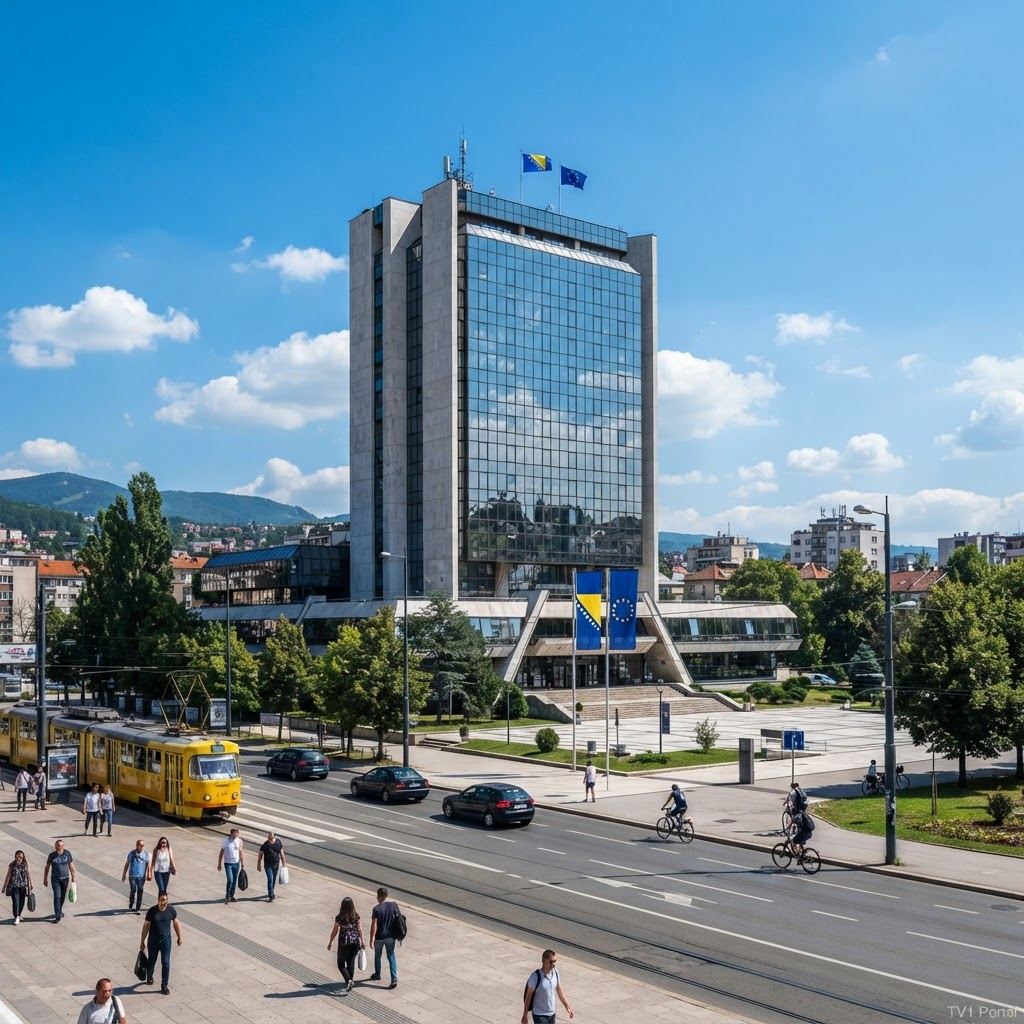 Zgrada parlamenta u Sarajevu pod vedrim nebom